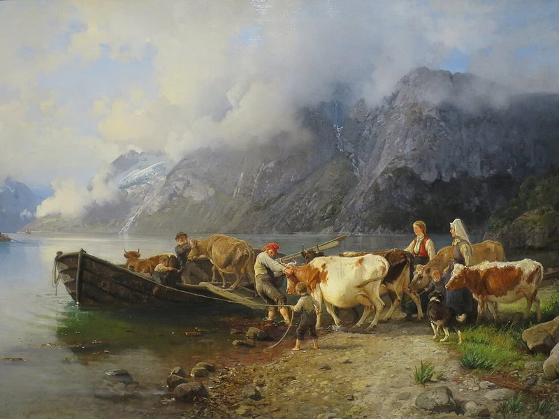 1834 - Anders Askevold - Paesaggio di fiordi con bovini - Museo d'arte di Bergen
